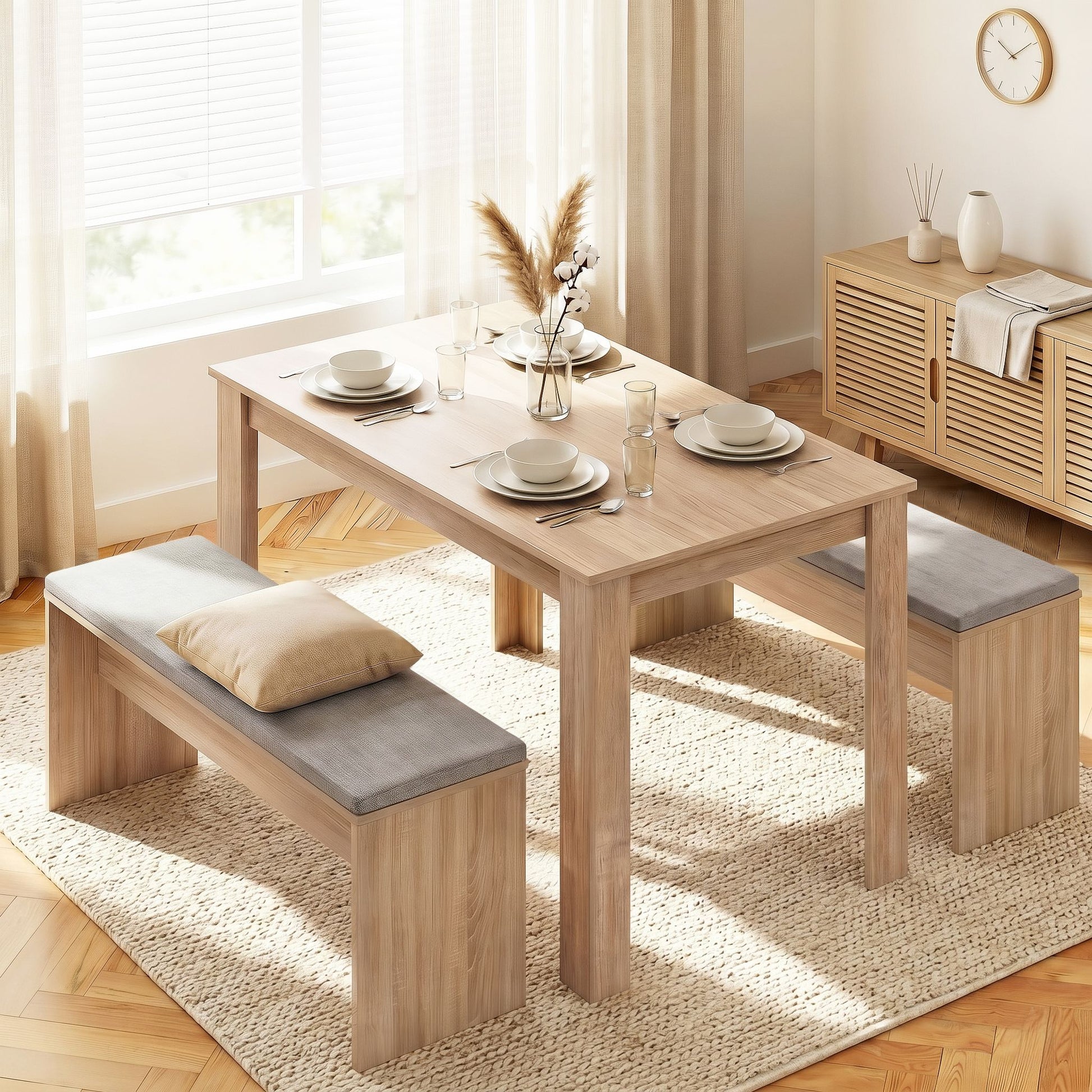 Artiss 3 Piece Dining Sets, 120cm Wooden Dining Table and 2 Upholstered Chairs Set, Space-Saving Modern Kitchen Dining Suite for Home Apartment (Oak)