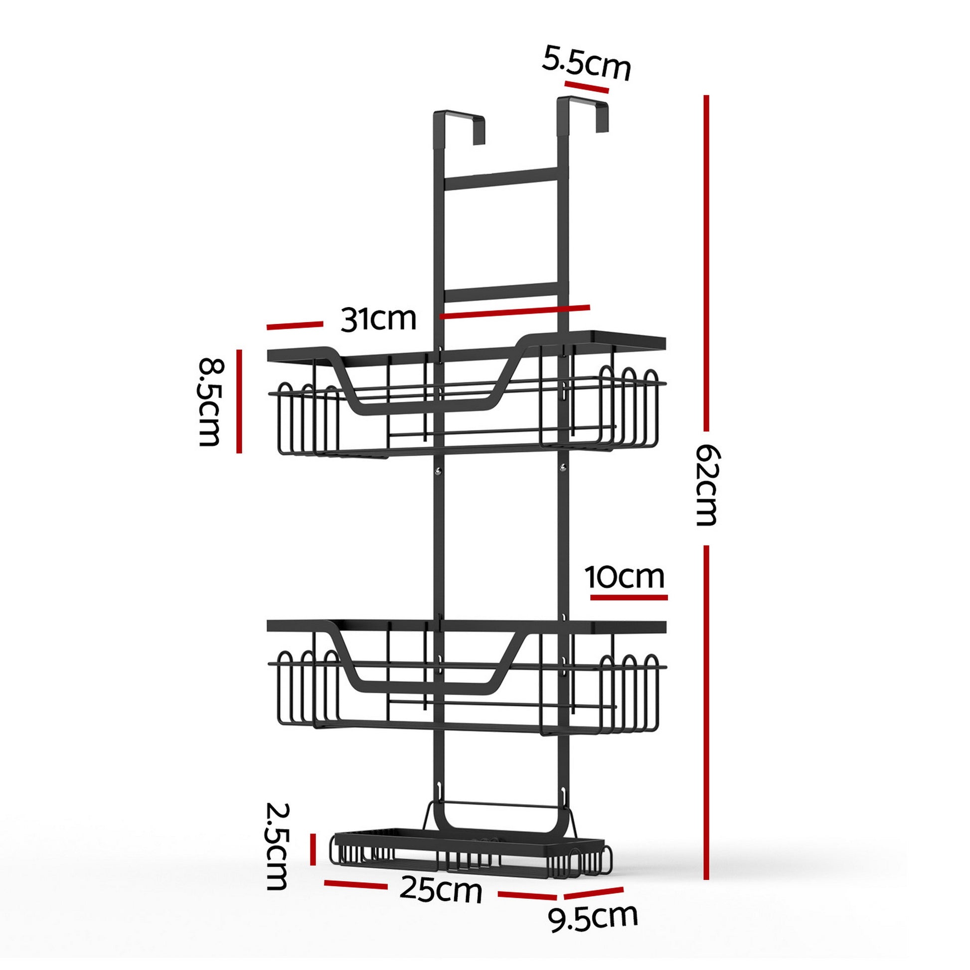 Artiss 3 Tier Over The Door Shower Caddy Hanging Bathroom Storage Organizer