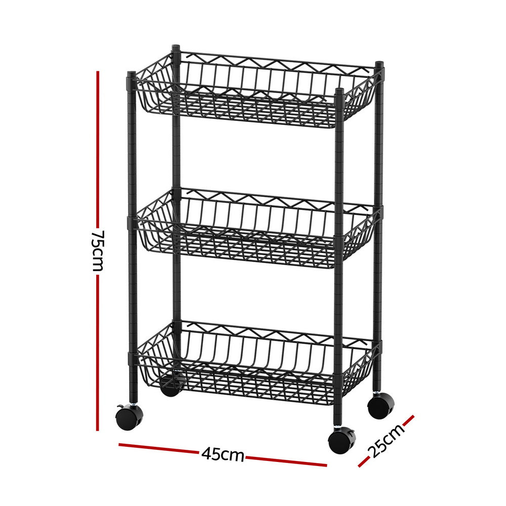 Artiss 3-Tier Shelving Unit Adjustable Garage Storage Kitchen Rack With Wheels