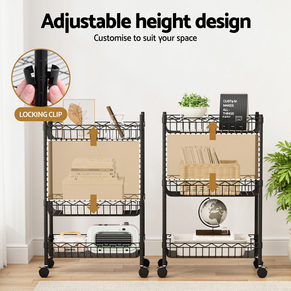 Artiss 3-Tier Shelving Unit Adjustable Garage Storage Kitchen Rack With Wheels