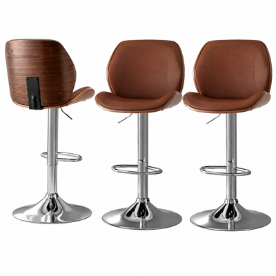 Artiss 3X Bar Stools Bentwood Adjustable Kitchen Counter Chair PU Leather Brown