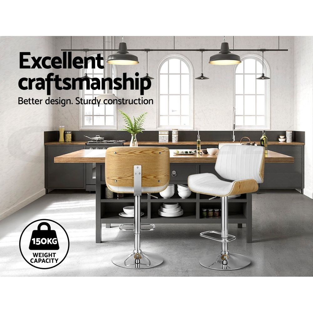 Artiss 3x Bar Stools Counter Chairs Adjustable Swivel PU Leather Galina White