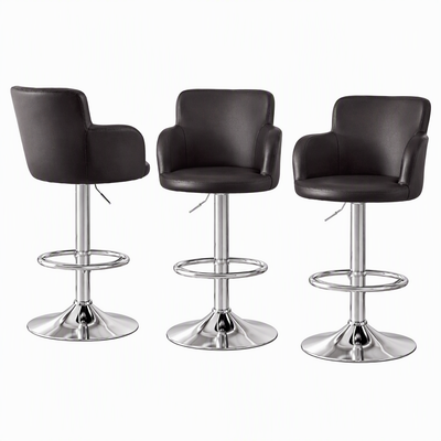 Artiss 3x Bar Stools Counter Chairs Swivel Adjustable Tub PU Leather Brown
