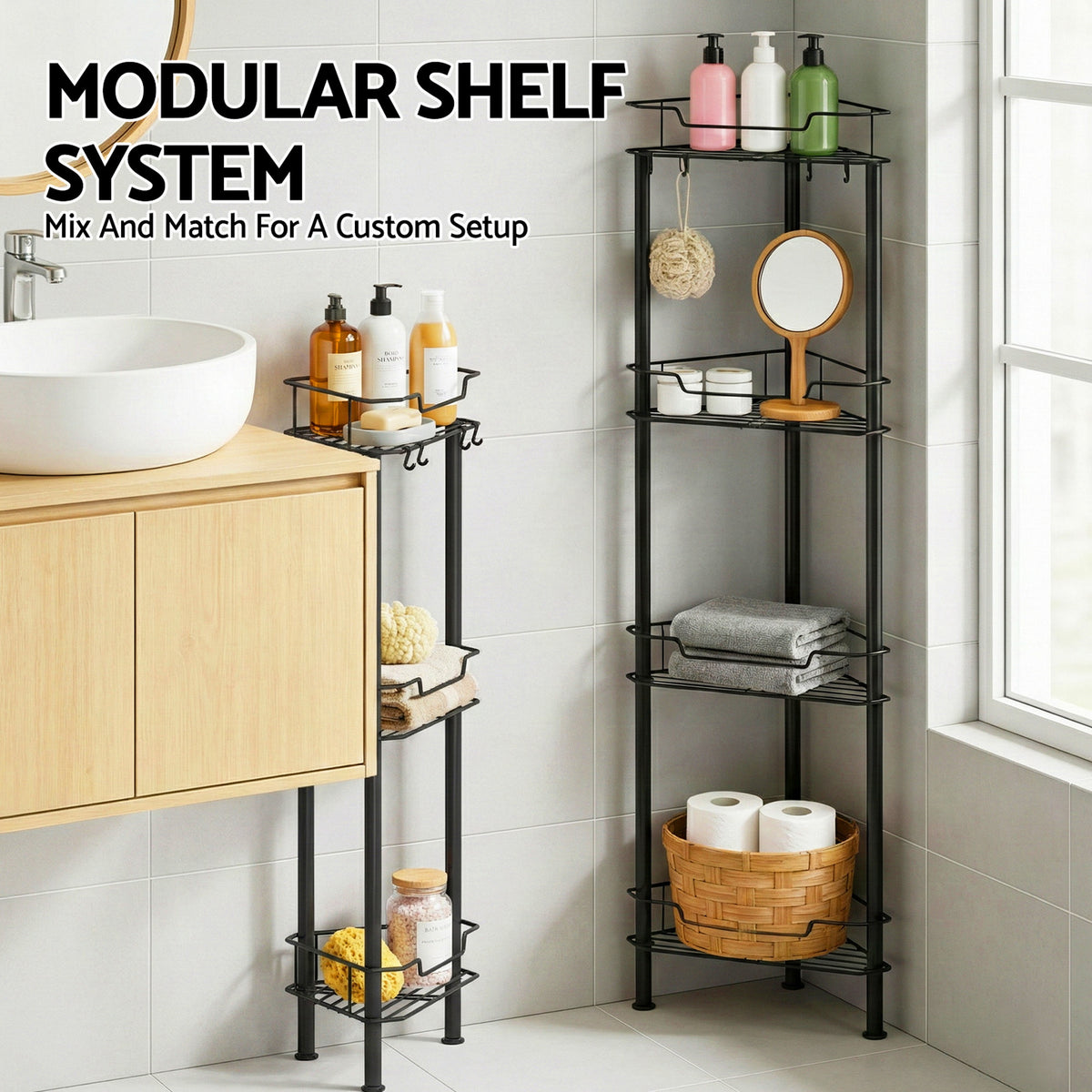 Artiss 4 Tier Floor Standing Corner Shower Caddy Bathroom Organizer Black