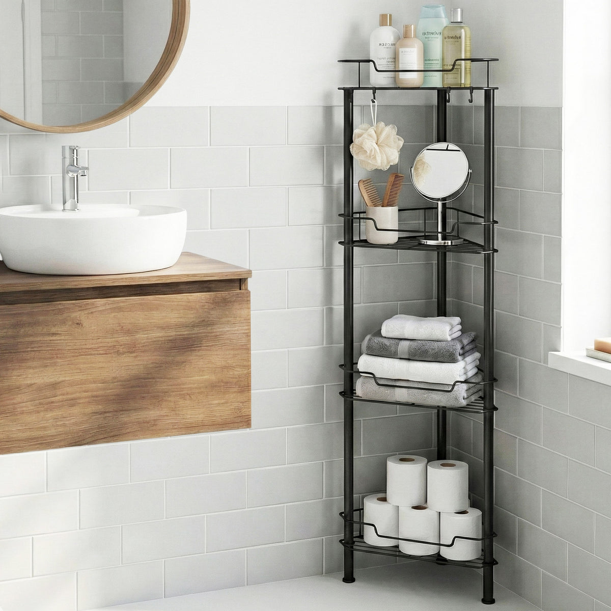 Artiss 4 Tier Floor Standing Corner Shower Caddy Bathroom Organizer Black