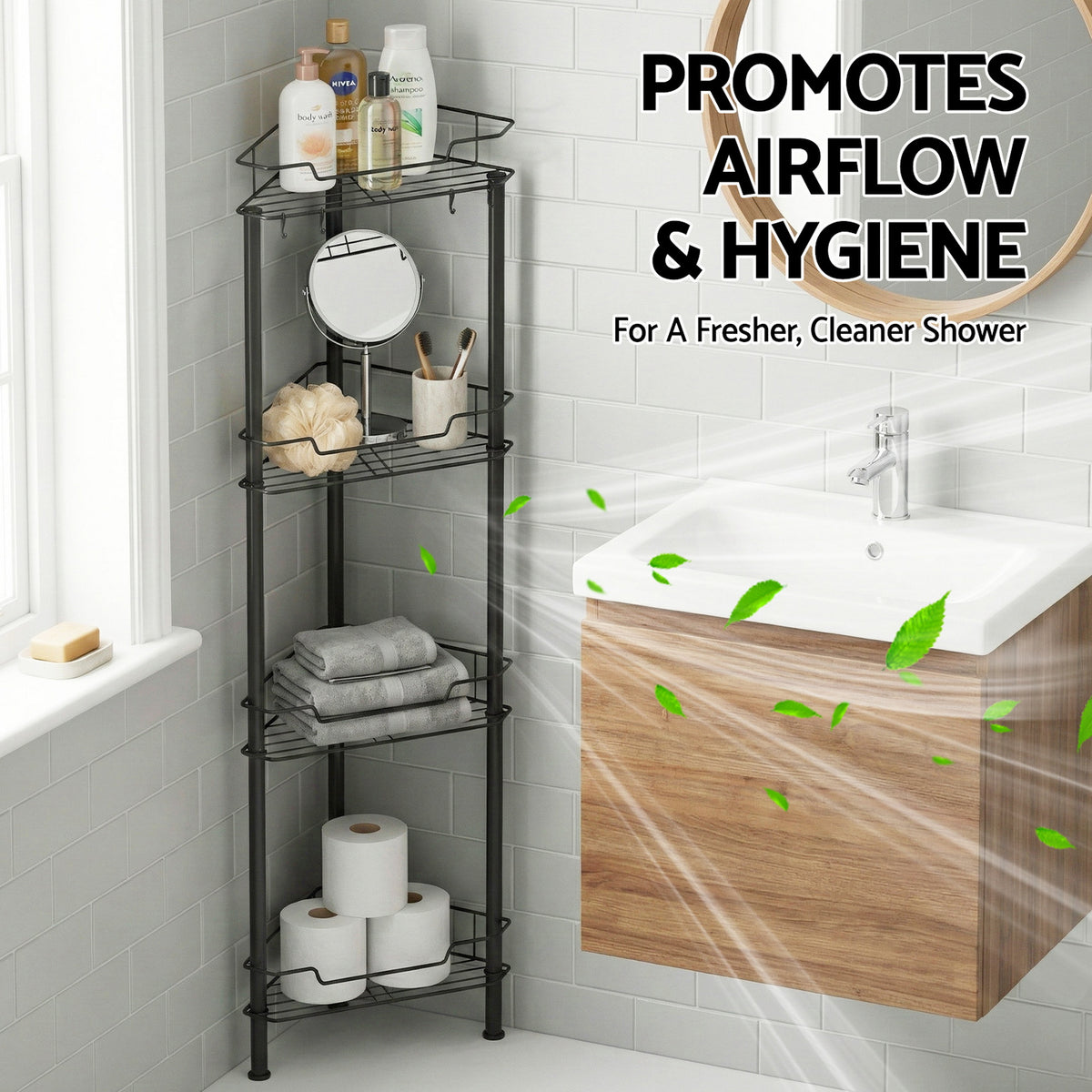 Artiss 4 Tier Floor Standing Corner Shower Caddy Bathroom Organizer Black