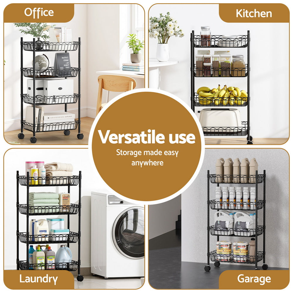 Artiss 4-Tier Shelving Unit Adjustable Garage Storage Kitchen Rack With Wheels