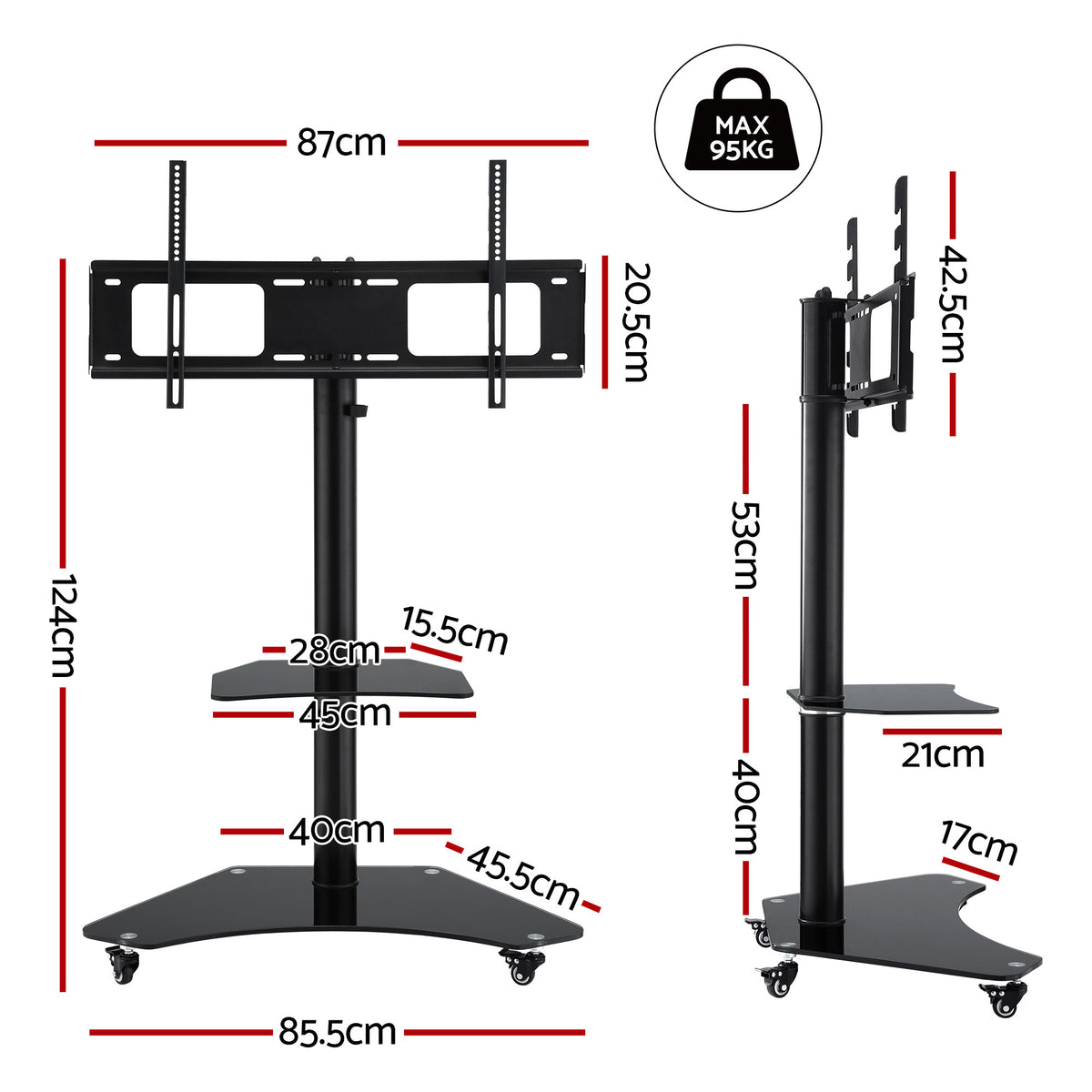 Artiss 40-100" TV Stand Mount Bracket Universal Adjustable Height with Wheels