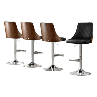 Artiss 4X Bar Stool Wood Swivel Adjustable Kitchen Counter Stool Leather Black