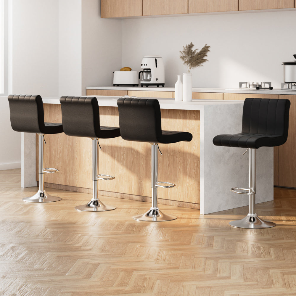 Artiss 4x Bar Stools Gas Lift Leather Black