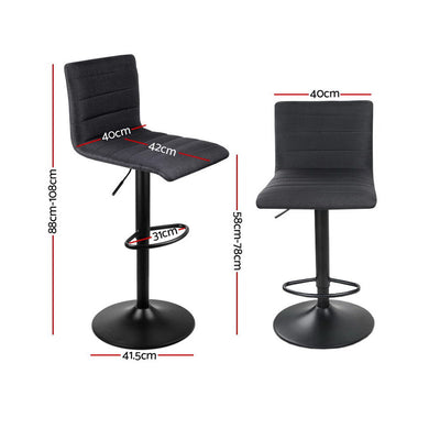 Artiss 4x Bar Stools Gas Lift Linen Fabric Black