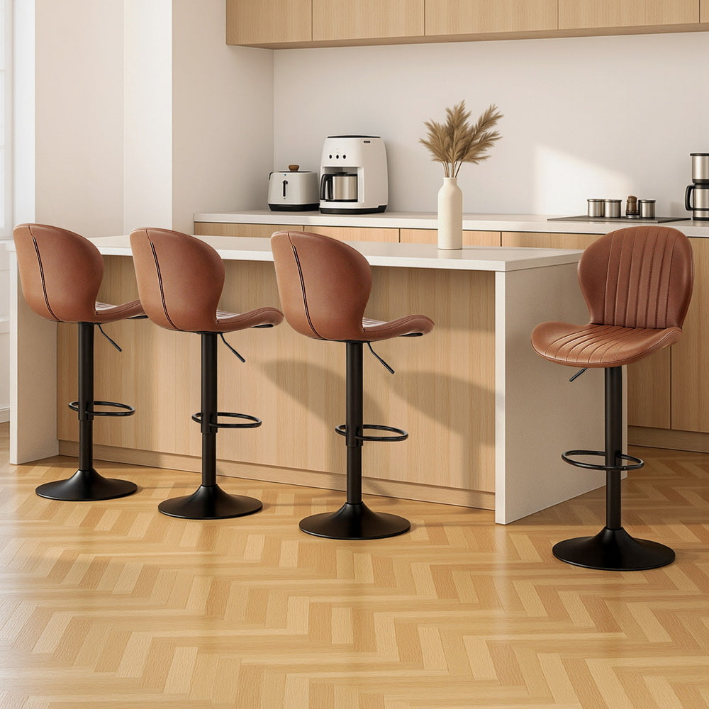 Artiss 4x Bar Stools Kitchen Swivel Gas Lift Counter Chair Shell Leather Brown