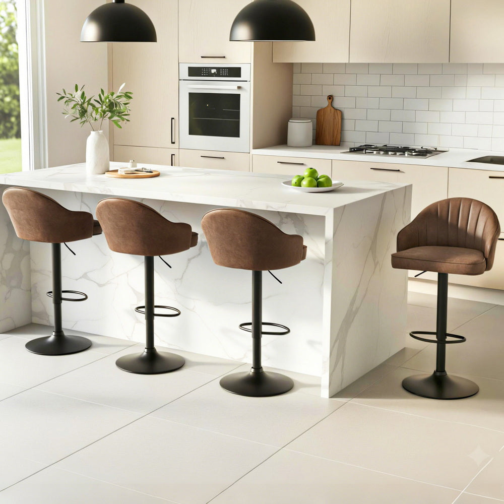 Artiss 4x Bar Stools Kitchen Swivel Gas Lift Counter Chair Shell Leather Brown