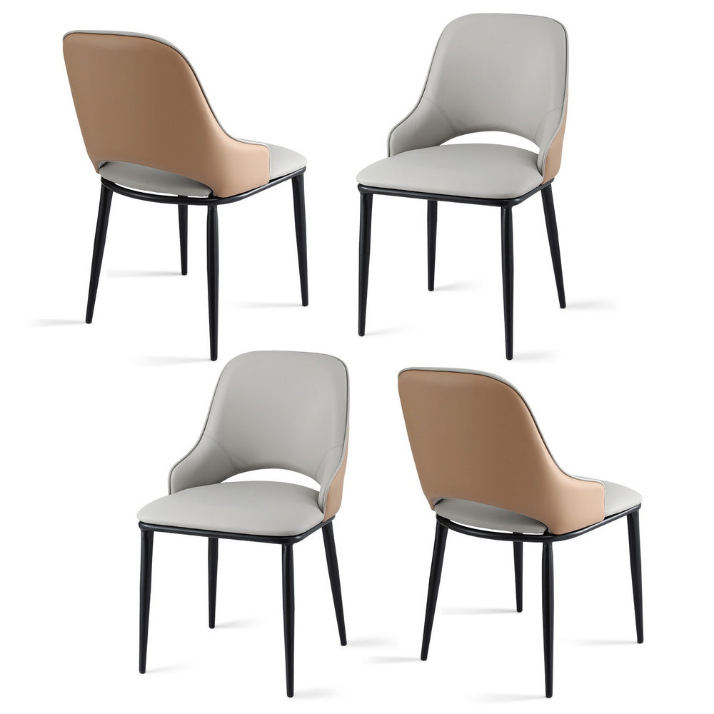 Artiss 4x Dining Chairs Hollow PU Leather Kitchen Lounge Cafe Accent Chair Grey