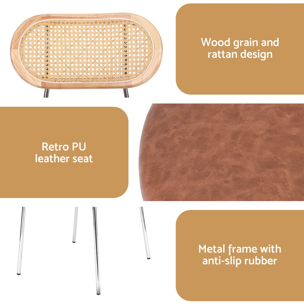 Artiss 4x Dining Chairs PU Leather Rattan Kitchen Lounge Cafe Accent Chair Brown