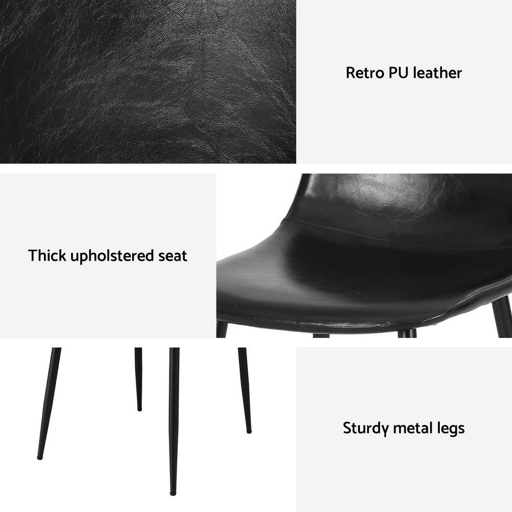 Artiss 4x Dining Chairs Retro PU Leather Kitchen Lounge Cafe Accent Chair Black