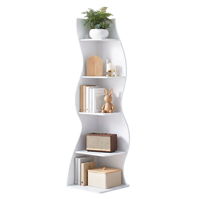 Artiss 5-Tier Bookshelf Corner Shelf S-shaped Storage Rack White