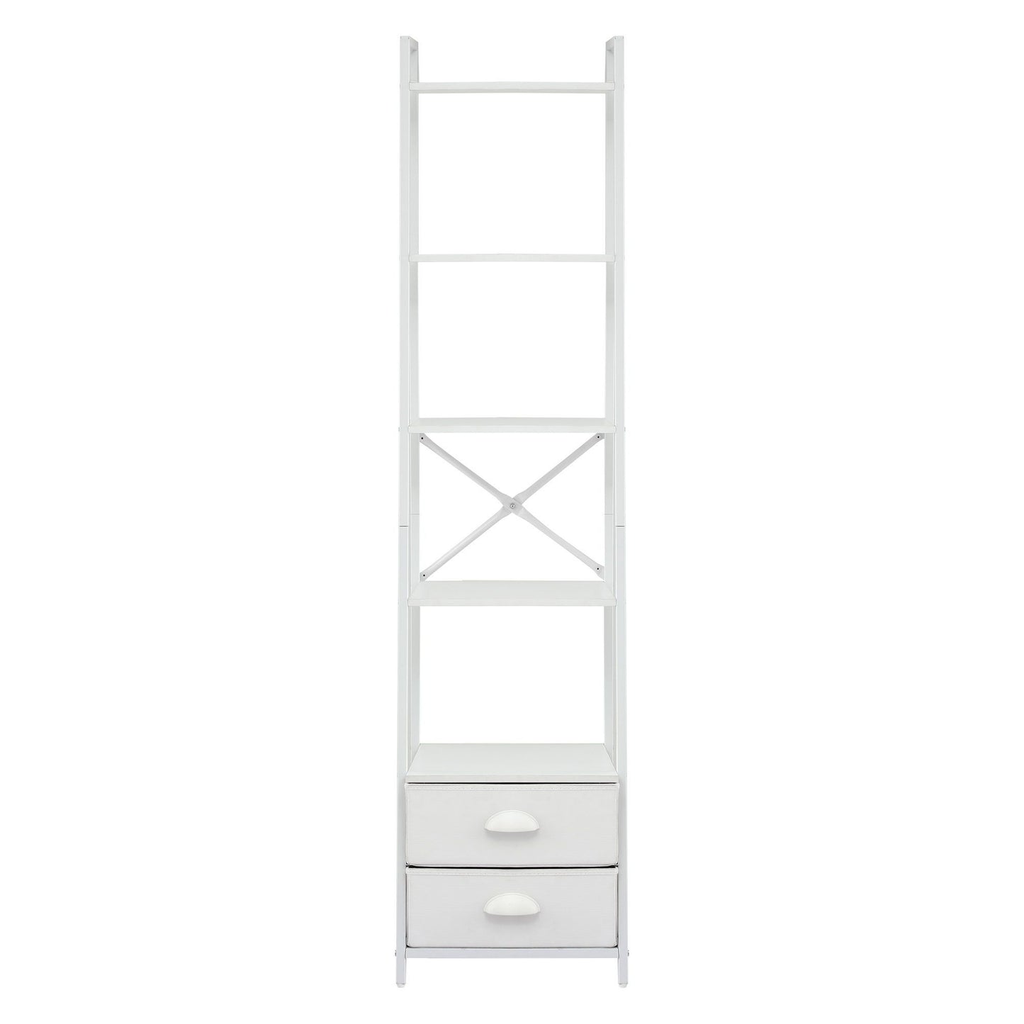 Artiss 5 Tier Bookshelf Ladder Bookcase with Fabric Drawers Display Rack White