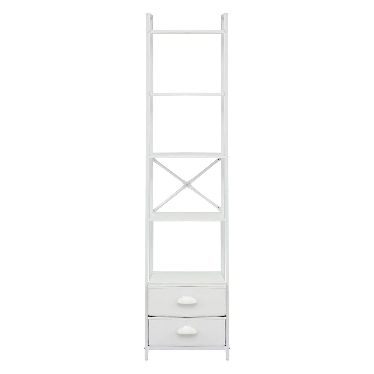 Artiss 5 Tier Bookshelf Ladder Bookcase with Fabric Drawers Display Rack White