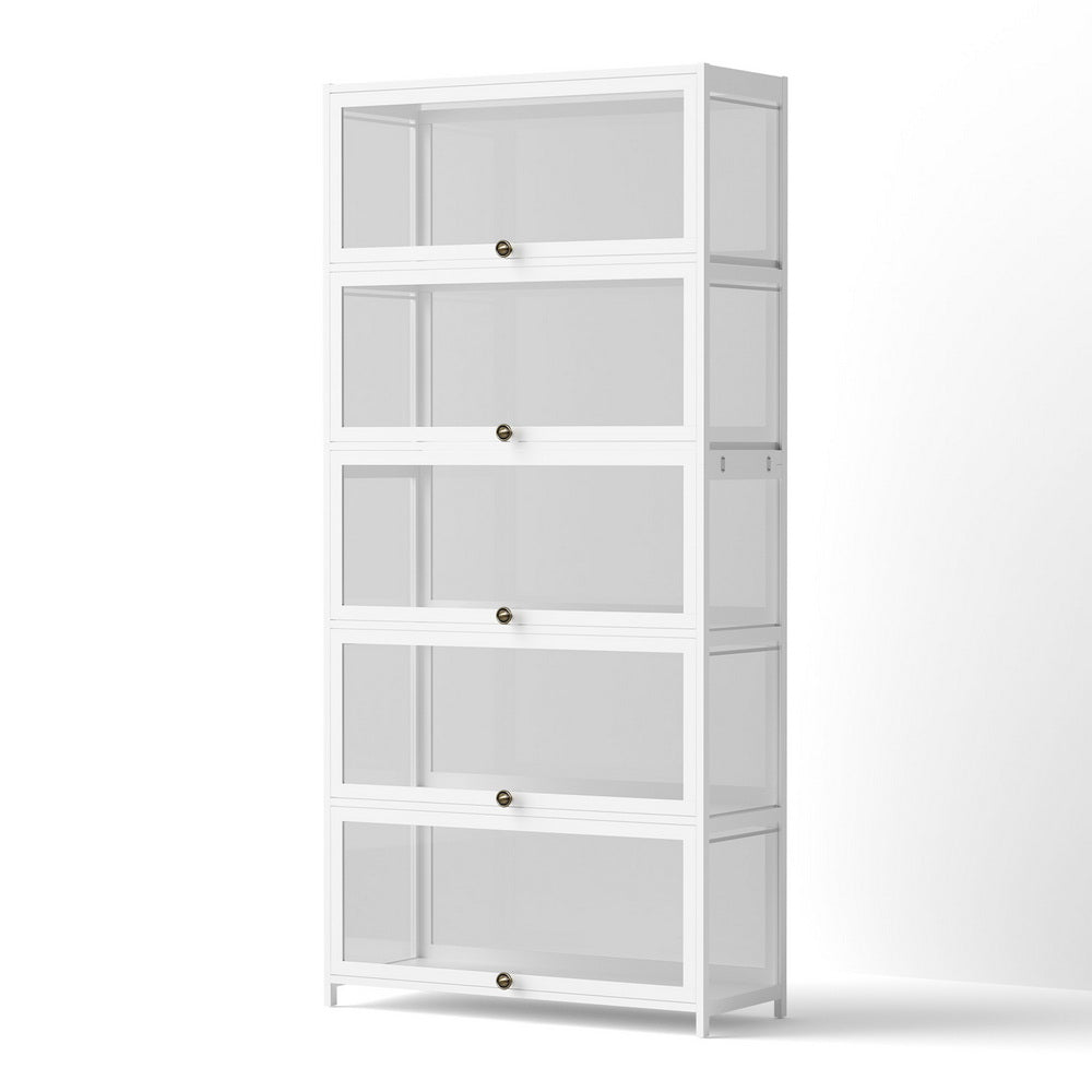 Artiss 5-Tier Display Cabinet Storage Bookshelf Clear Shelf White