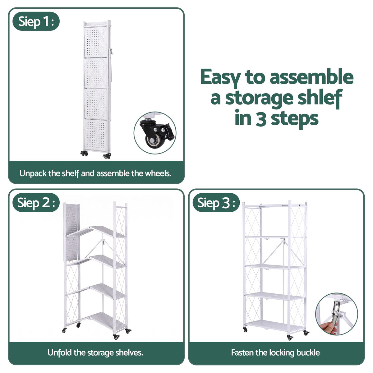Artiss 5-Tier Foldable Kitchen Bakers Rack 71x160cm Microwave Stand White