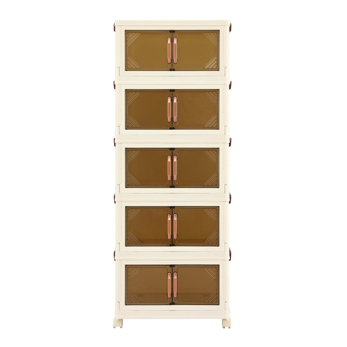Artiss 5-Tier Foldable Storage Cabinet Stackable Box Clear Magnetic Door White
