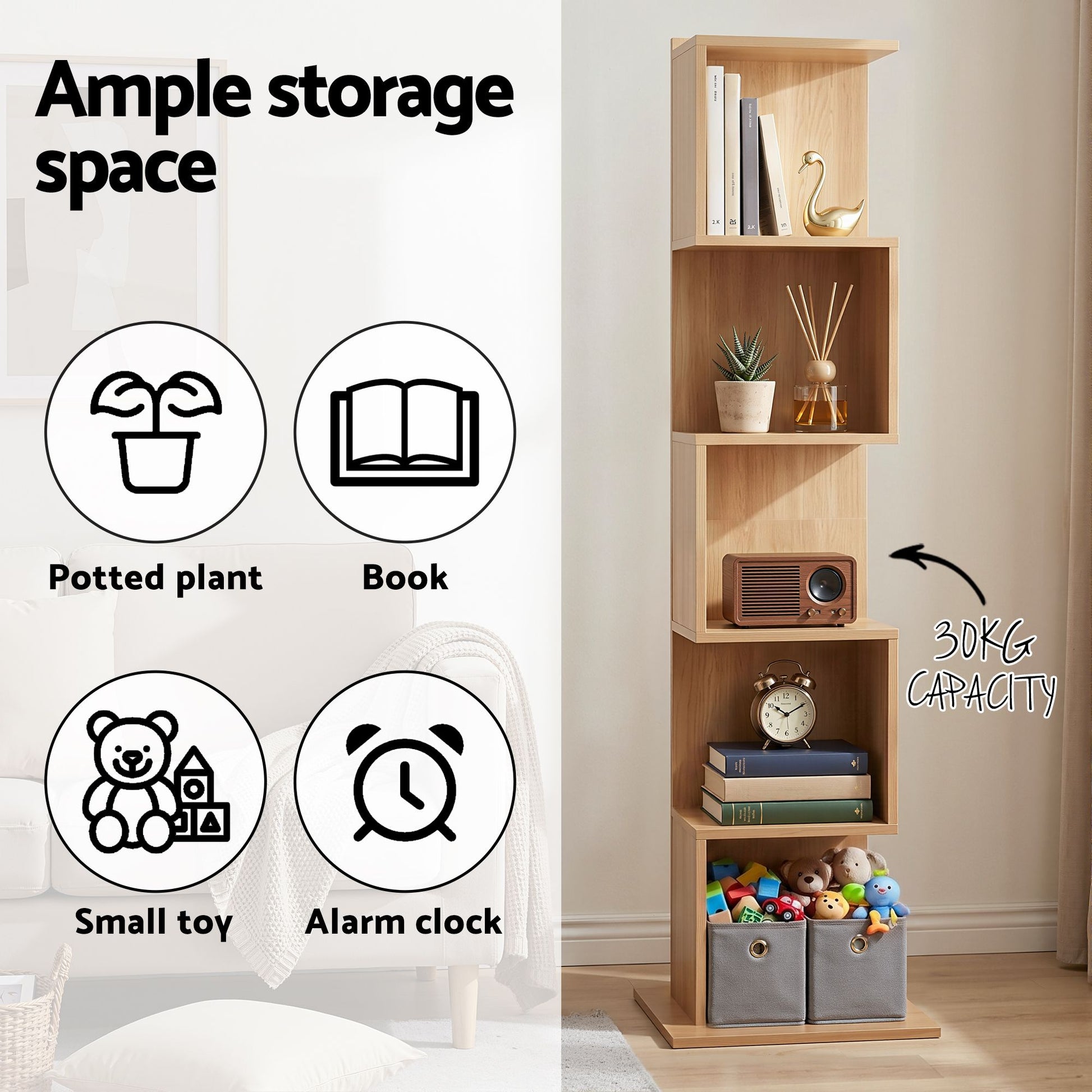 Artiss 5 Tiers Bookshelf S-shaped Bookcase Oak