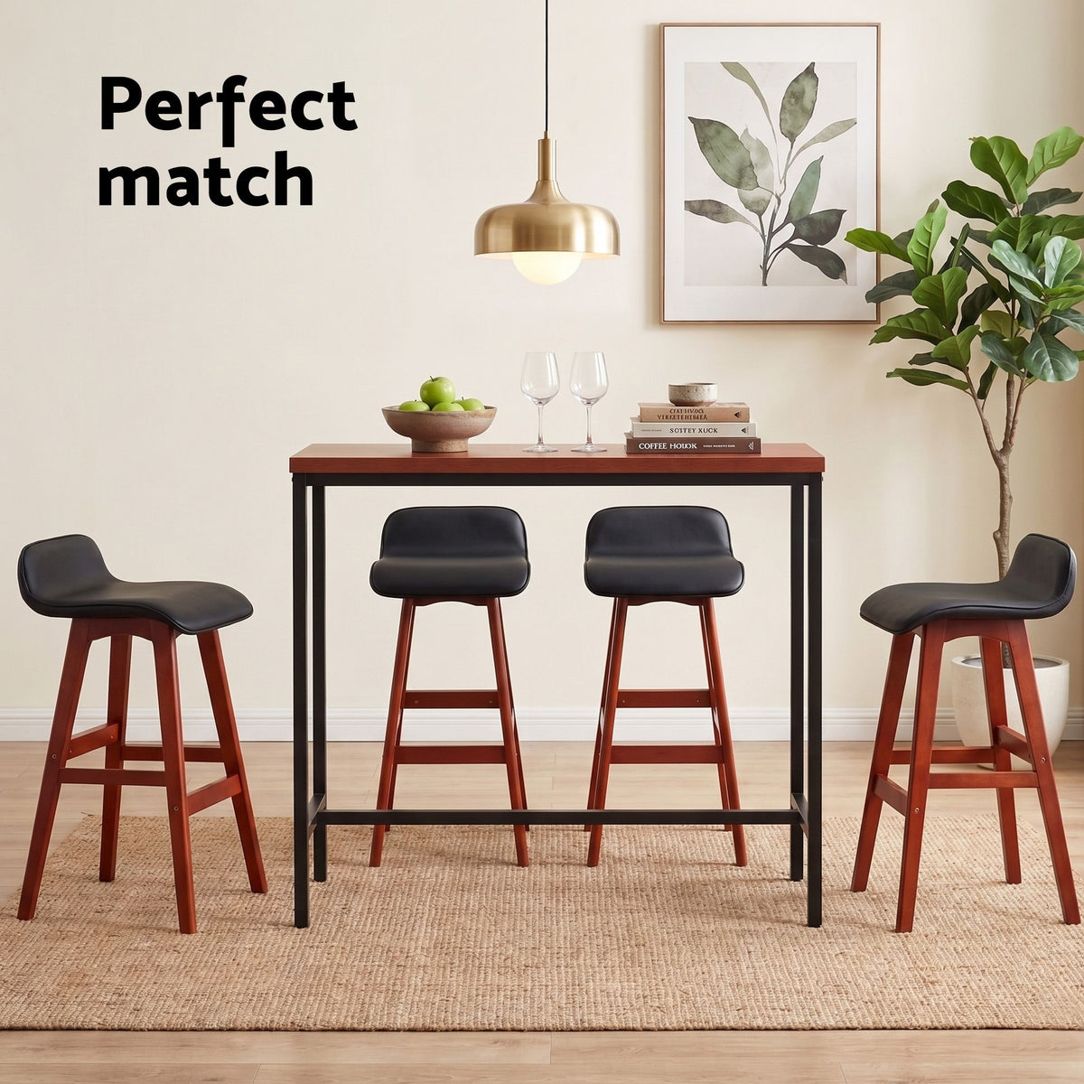 Artiss 5Pcs Bar Table and Stools Set Dining Desk Kitchen Chairs Cafe Pub Wood