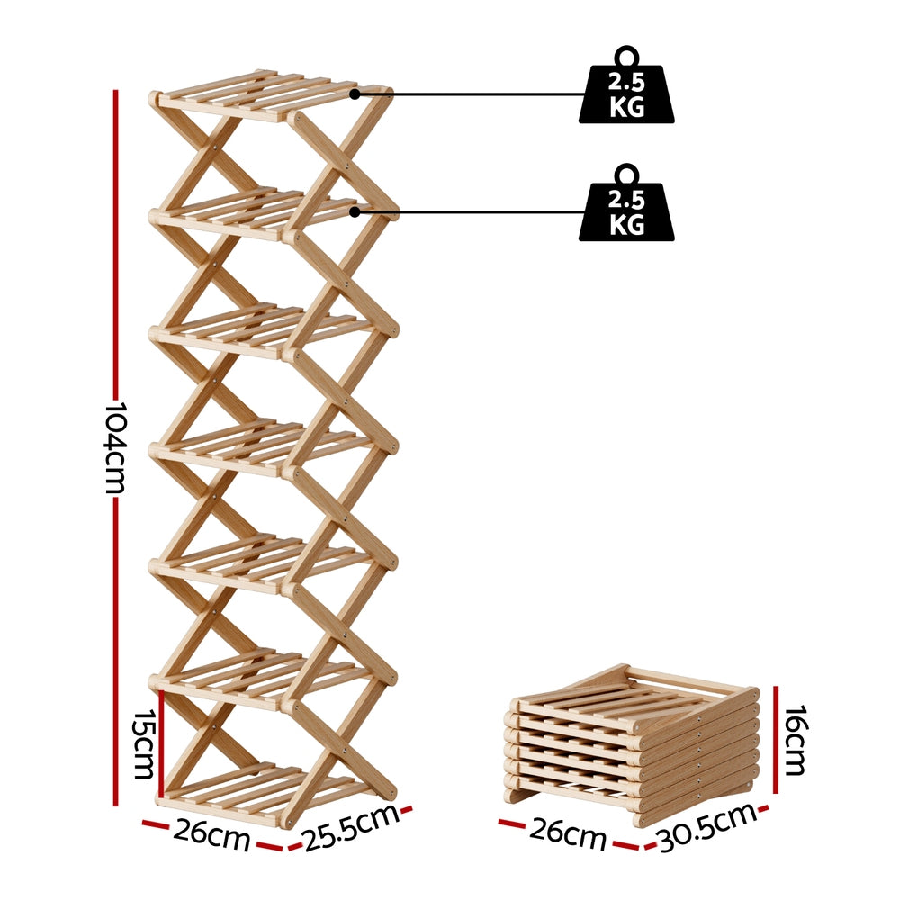 Artiss 7 Tier Bamboo Foldable Shoe Rack Organizer Entryway