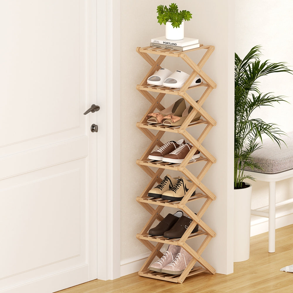 Artiss 7 Tier Bamboo Foldable Shoe Rack Organizer Entryway