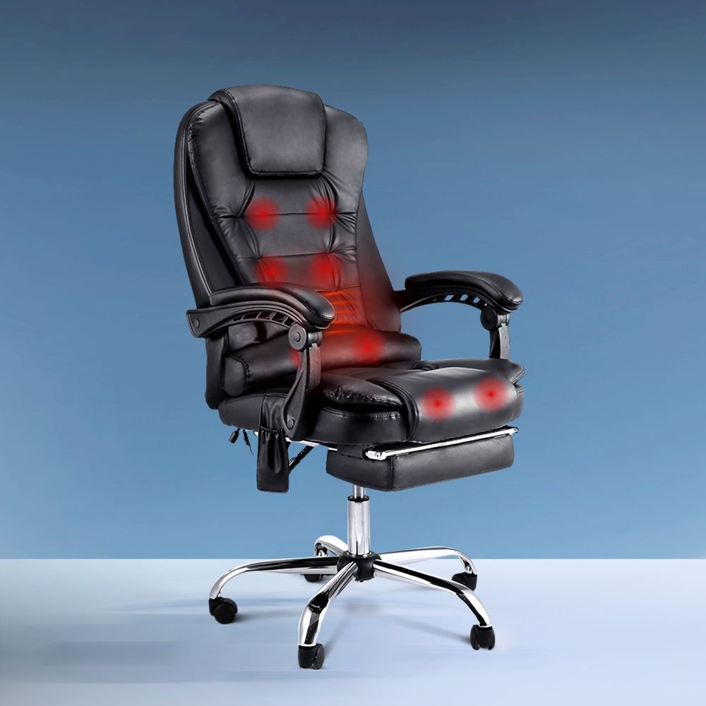 Artiss 8 Point Massage Office Chair PU Leather Footrest Black