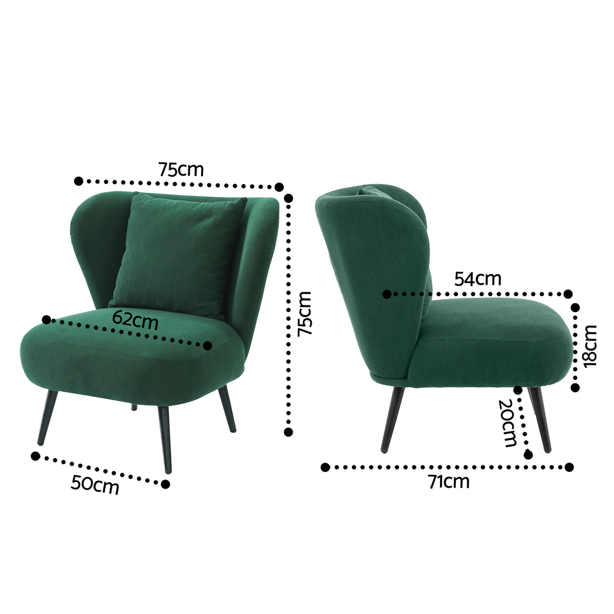 Artiss Armchair Accent Chair Lounge Tub Sofa Couch Corduroy Velvet Green