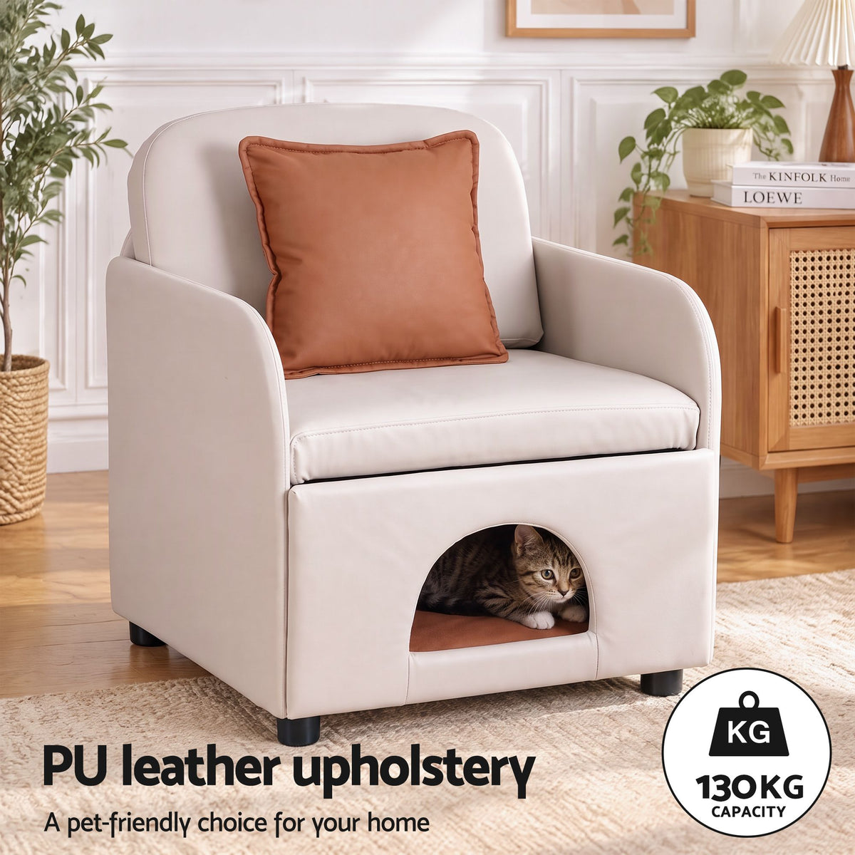 Artiss Armchair PU Leather Pet Accent Lounge Chair Cushion Beige