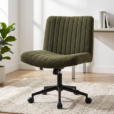 Artiss Armless Cross Legged Office Chair Wide Seat Vanity Chair Teddy Fleece Green