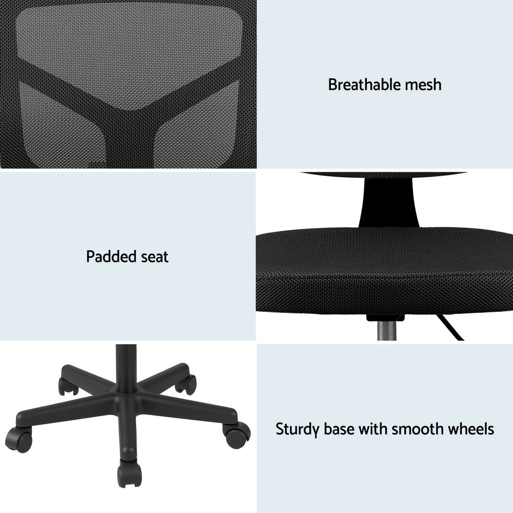 Artiss Armless Office Chair with Wheels, Ergonomic 360° Swivel Home Office Desk Chair, Height Adjustable Computer Task Chair with Fabric Back and Seat for Small Space, Black