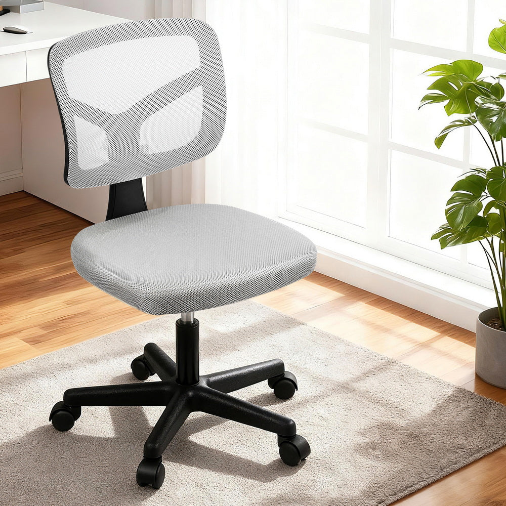 Artiss Armless Office Chair with Wheels, Ergonomic 360° Swivel Home Office Desk Chair, Height Adjustable Computer Task Chair with Fabric Back and Seat for Small Space, Grey
