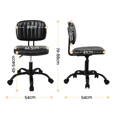 Artiss Armless Office Chair with Wheels, Ergonomic PU Leather Office Desk Chair, Height Adjustable 360° Swivel Computer Task Chair for Home Office, Study Room & Small Space, Black