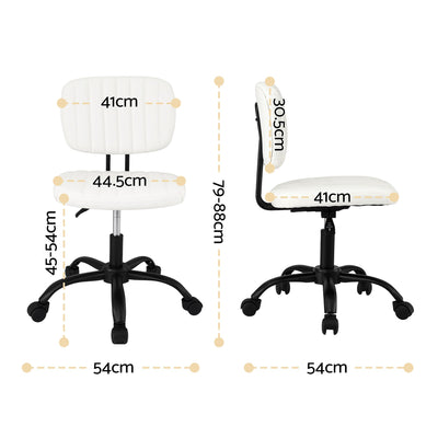 Artiss Armless Office Chair with Wheels, Ergonomic PU Leather Office Desk Chair, Height Adjustable 360° Swivel Computer Task Chair for Home Office, Study Room & Small Space, White
