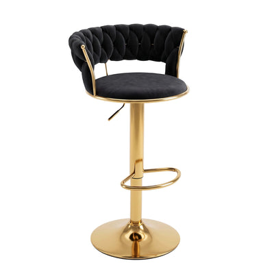 Artiss Bar Stool X1 Gas Lift Adjustable Velvet Woven Backrest Vivien Black
