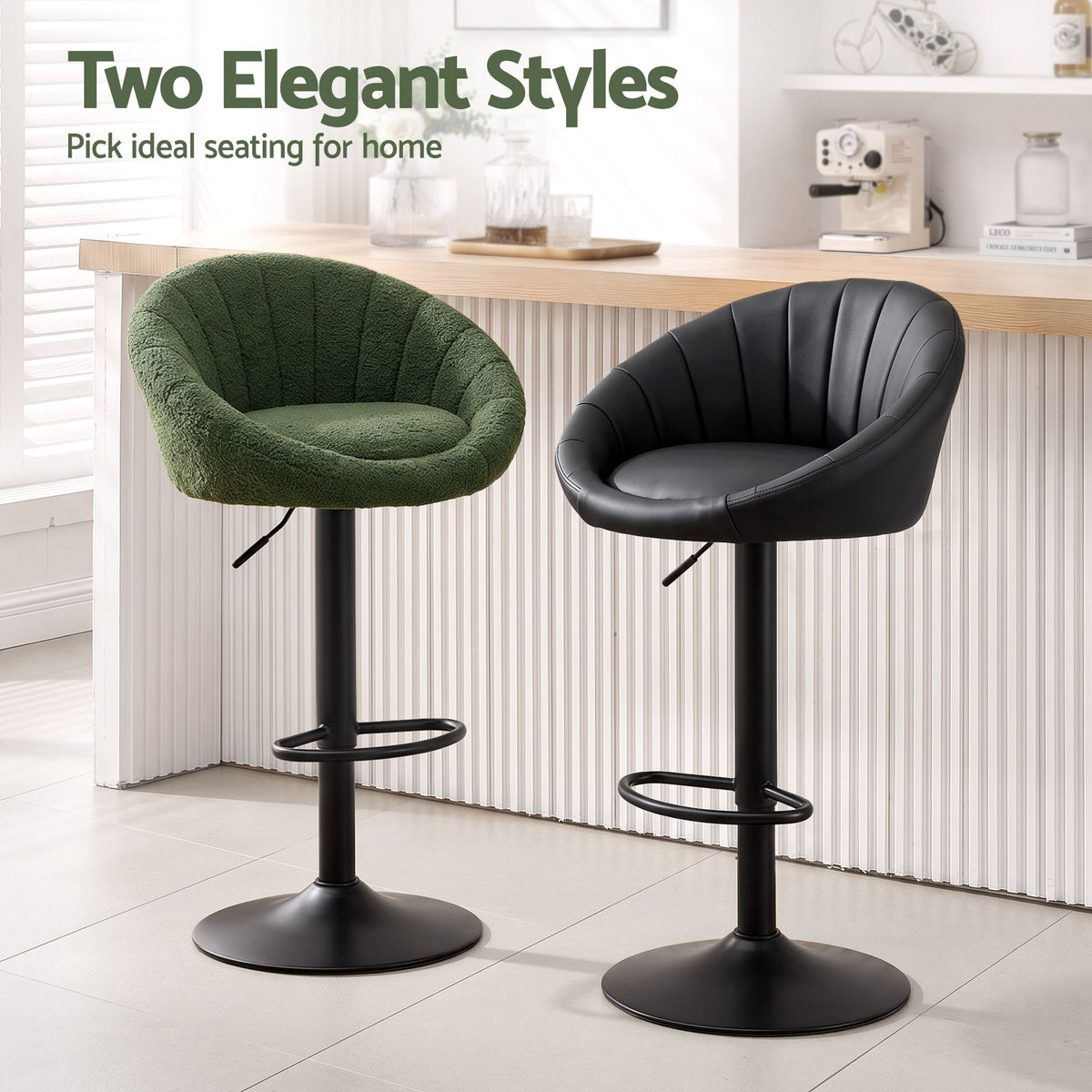 Artiss Bar Stool X2 Gas Lift Adjustable Rounded Shell Backrest PU Leather Black