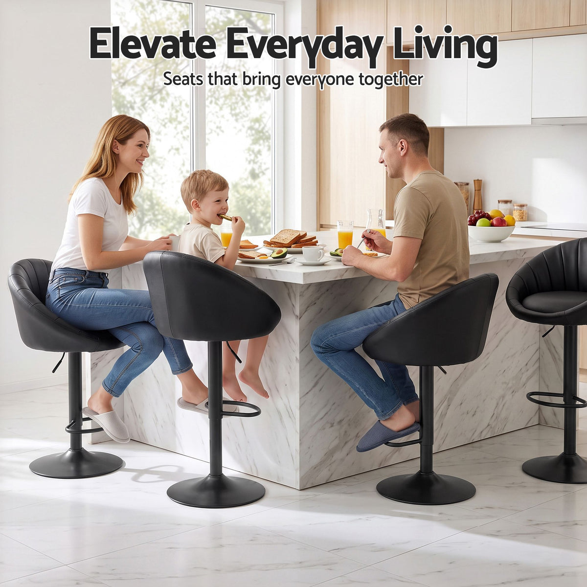 Artiss Bar Stool X2 Gas Lift Adjustable Rounded Shell Backrest PU Leather Black