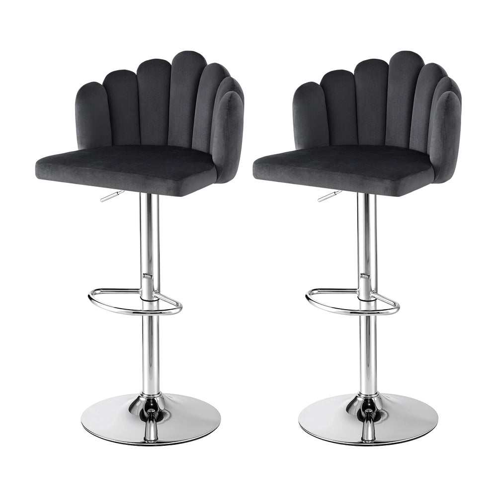 Artiss Bar Stool X2 Kitchen Dining Counter Gaslift Chair Adjustable Velvet Grey