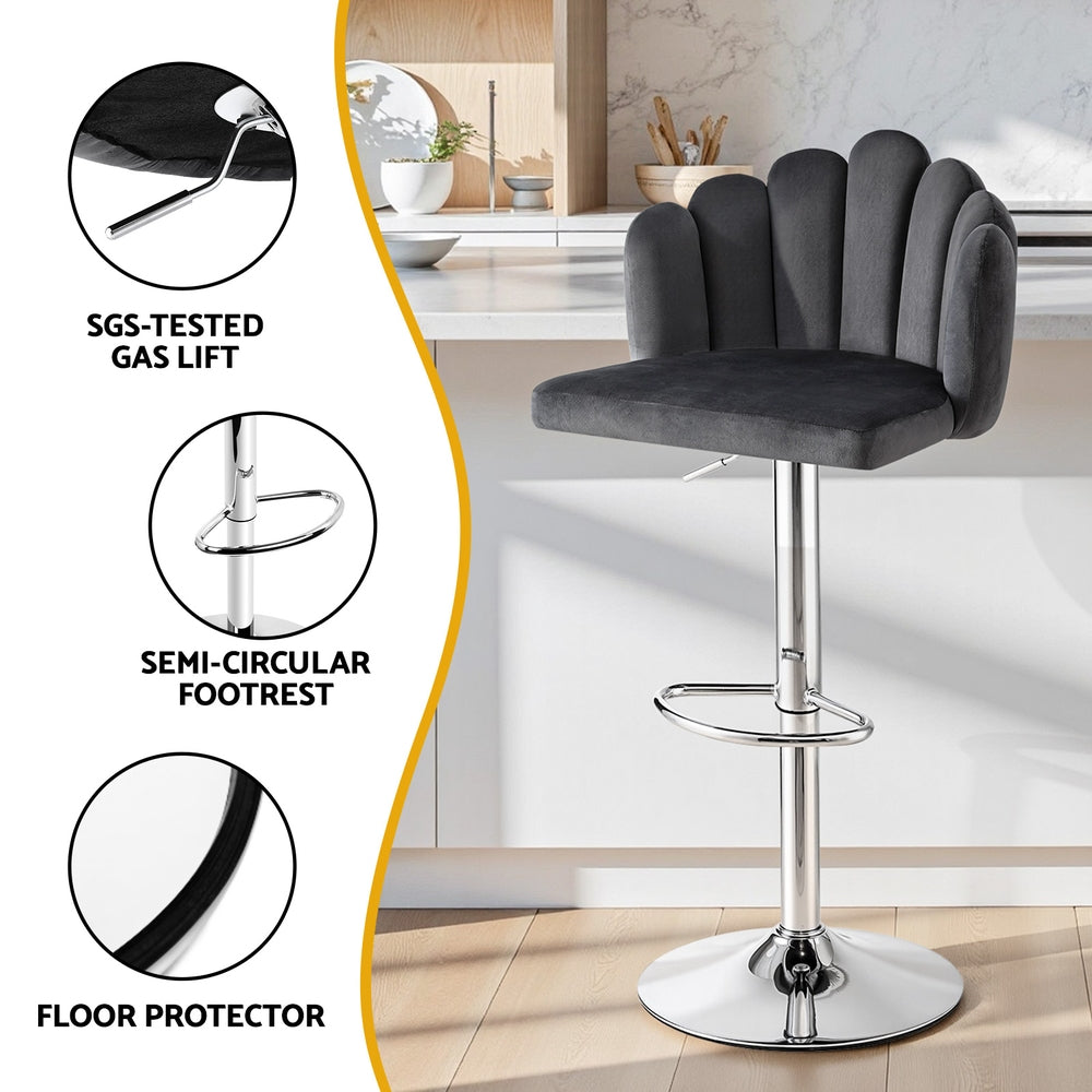 Artiss Bar Stool X4 Kitchen Dining Counter Gaslift Chair Adjustable Velvet Grey