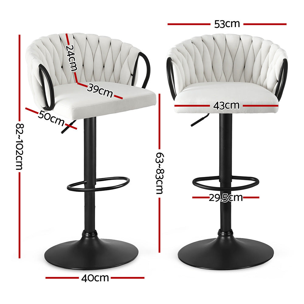 Artiss Bar Stool x4 Kitchen Dining Chair Counter Gaslift Woven Velvet Ivory
