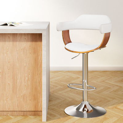 Artiss Bar Stools Gas Lift Leather w/Armrest White