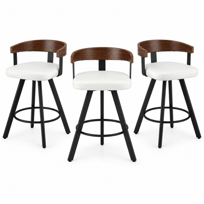 Artiss Bar Stools Set of 3 Swivel Counter Height Barstools with Bentwood Backrest PU Leather White