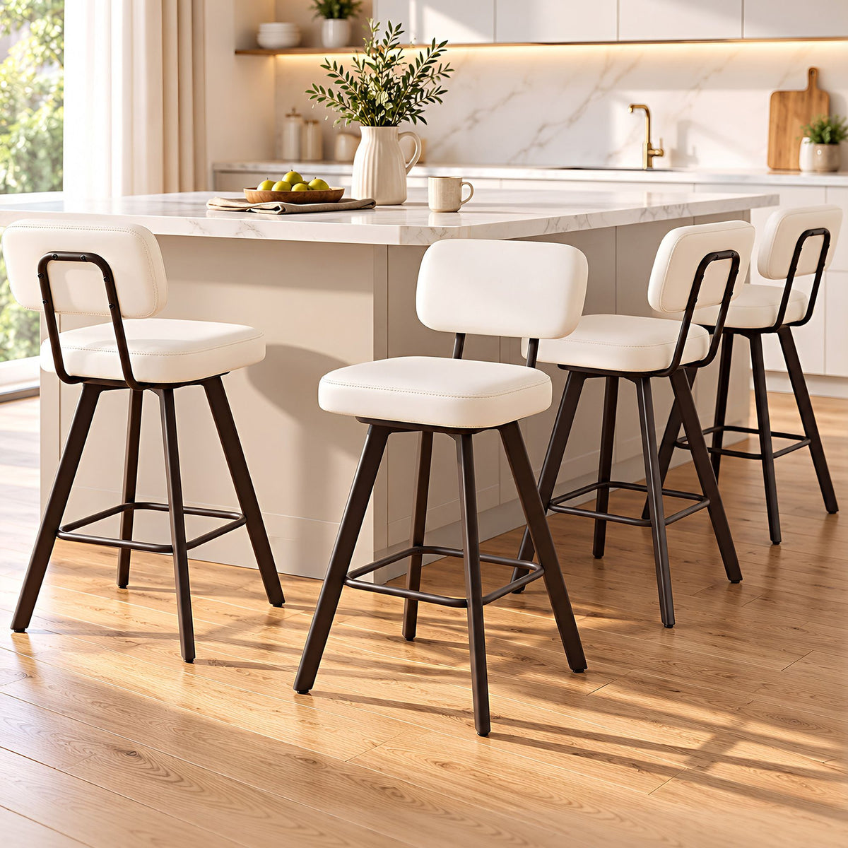 Artiss Bar Stools Set of 4 Swivel Counter 68cm Height Stools w/ Padded Backrest Beige
