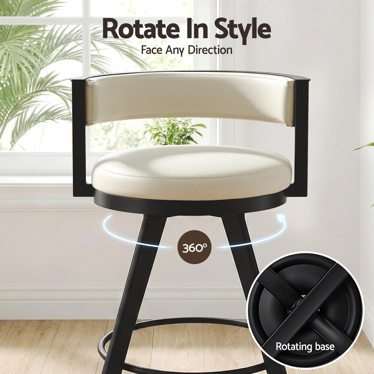 Artiss Bar Stools Set of 4 Swivel Kitchen Chair Metal Counter Beige Leather