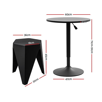 Artiss Bar Stools and Table Set 3PCS Dining Desk Kitchen Chairs Cafe Pub Black