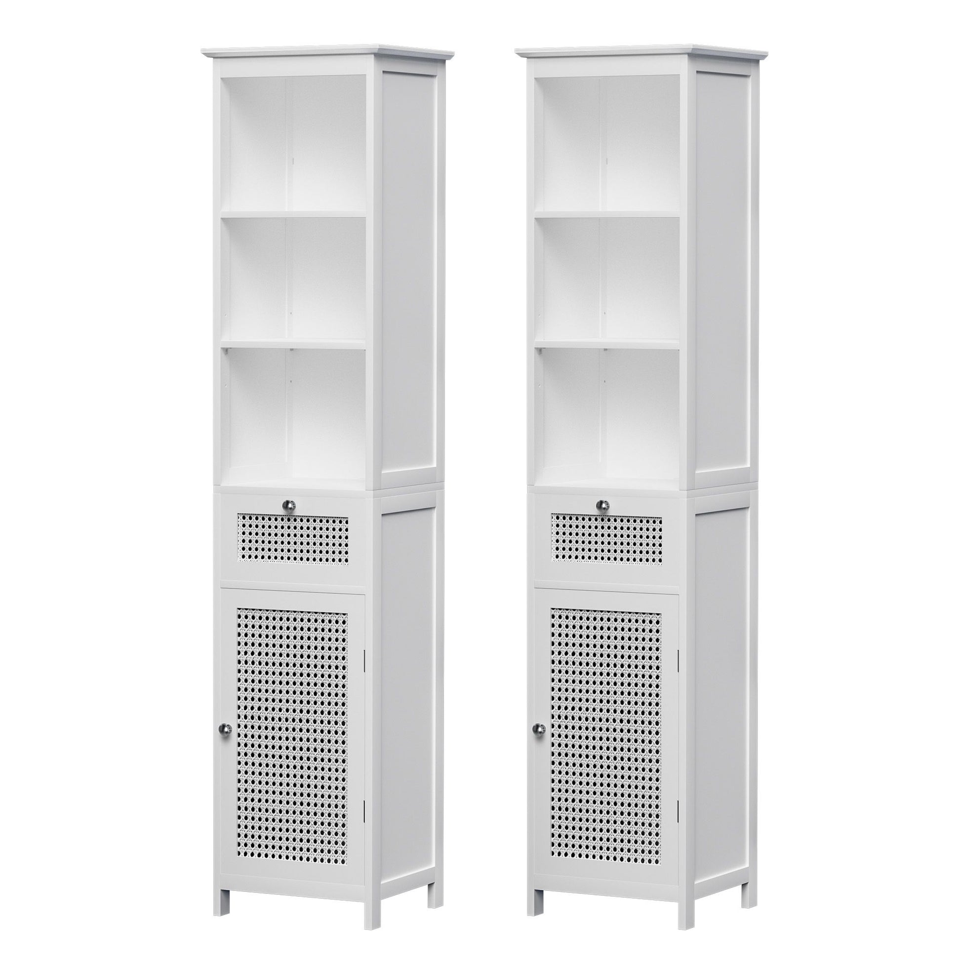 Artiss Bathroom Cabinet Storage X2 White Rattan 161cm